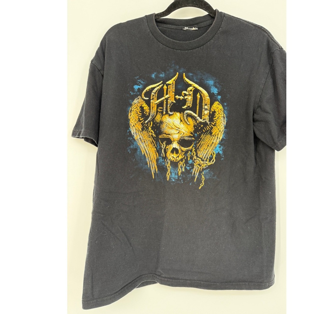 Harley Davidson 2003 NYC T Shirt Mens L Black Skull Wings Y2K Biker Tee